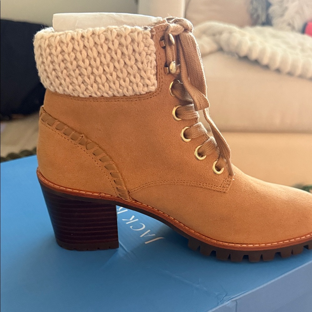 Jack Rogers Tan Lace Up Boots with Knit Cuff
